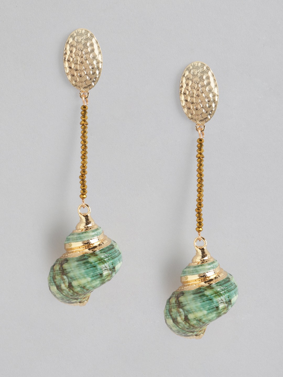 

DressBerry Gold-Toned & Green Classic Shell Drop Earrings
