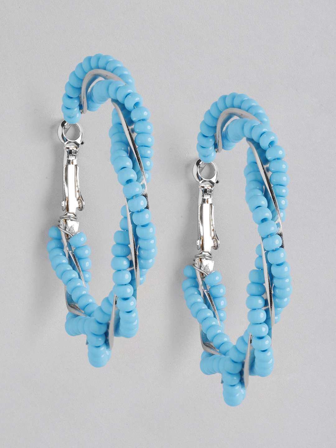 

DressBerry Blue & Silver Beaded Circular Hoop Earrings