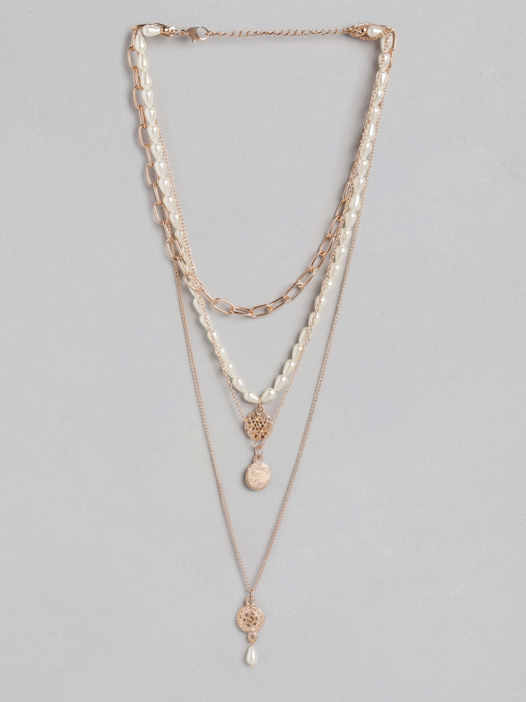 

DressBerry Rose Gold & Off White Beaded Layered Linked Necklace