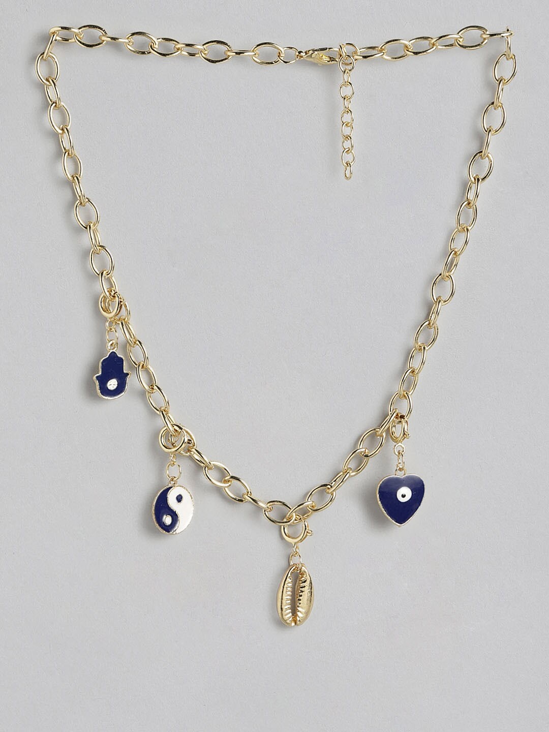 

DressBerry Gold-Toned & Navy Blue Enamelled Evil Eye Charm Necklace