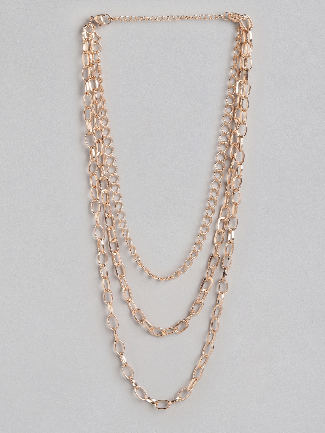 

DressBerry Rose Gold Solid Triple Layered Linked Necklace