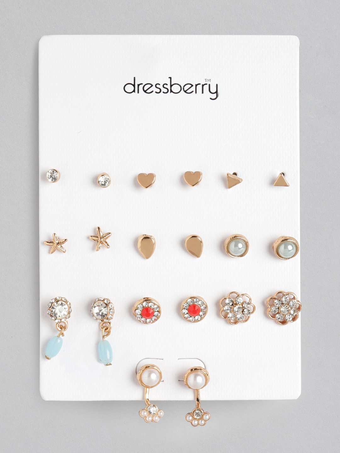 

DressBerry Set of 10 Gold-Toned Earrings