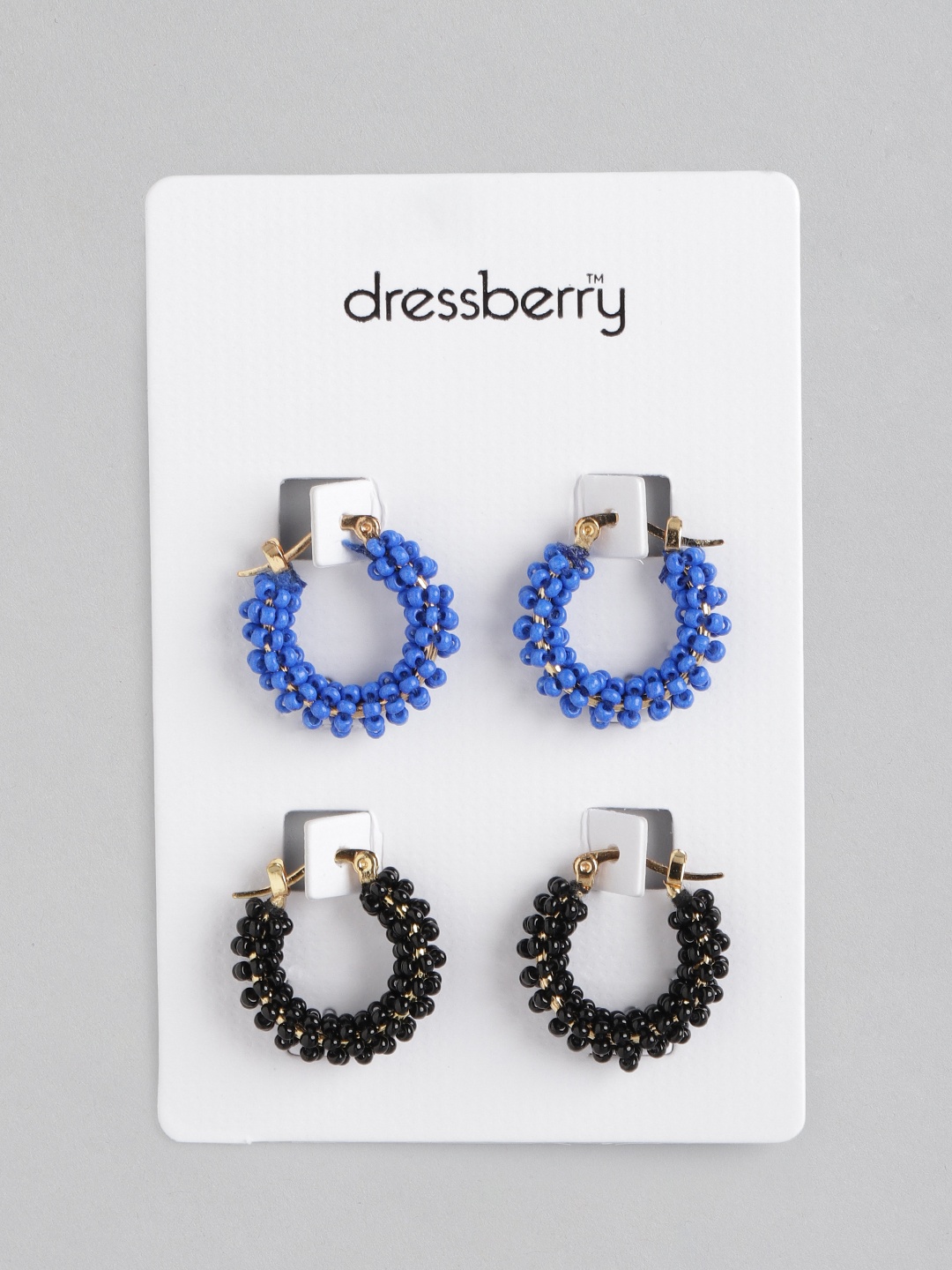 

DressBerry Set of 2 Blue & Black Beaded Hoop Earrings