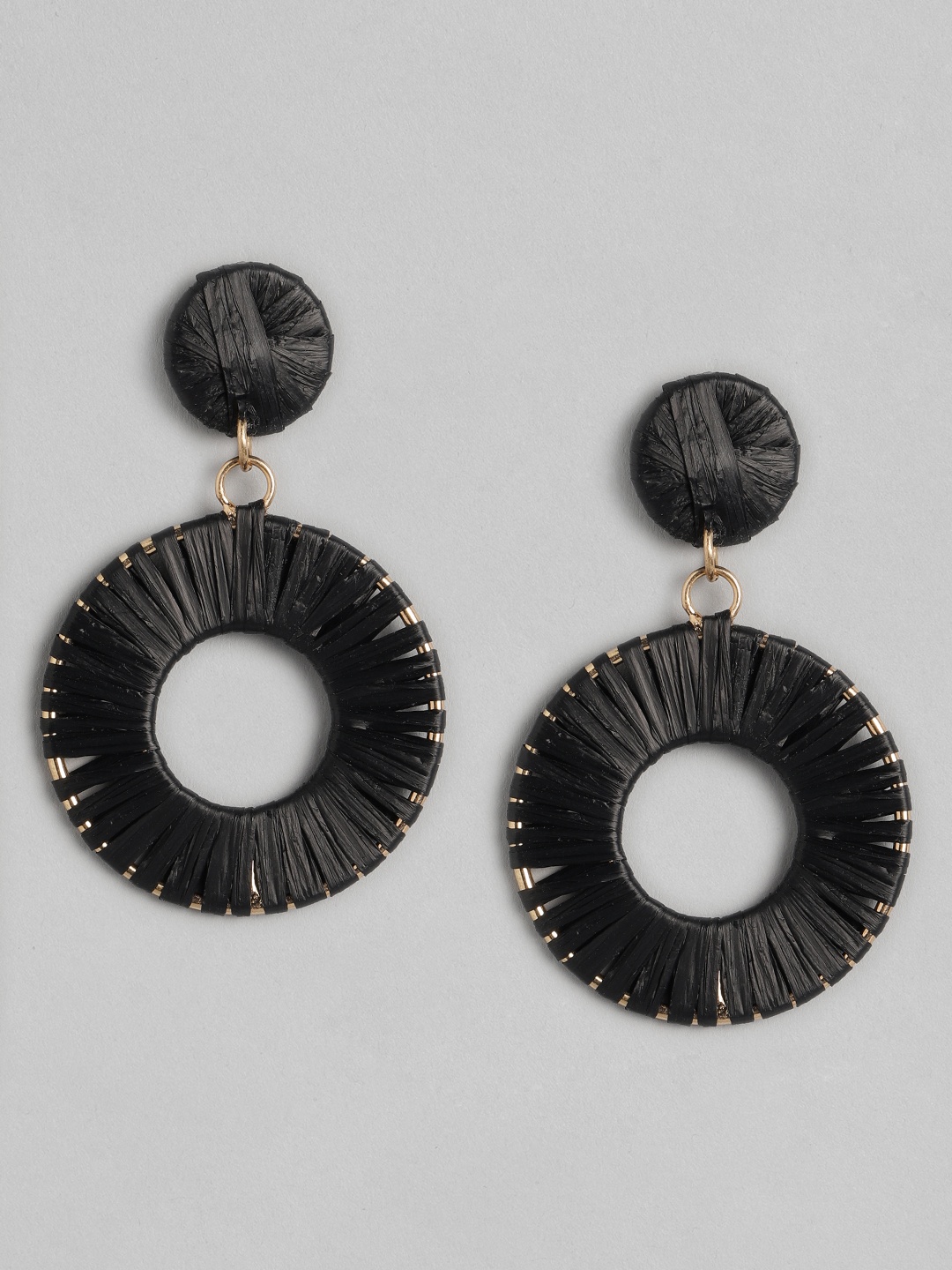 

DressBerry Black Woven Circular Drop Earrings
