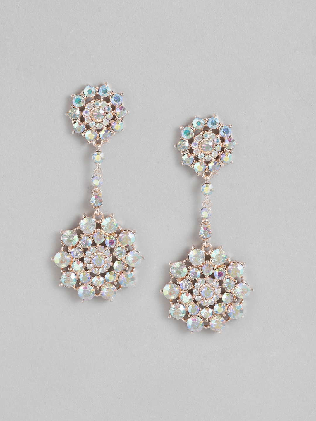

DressBerry Rose Gold-Toned Floral-Shaped Embellished Drop Earrings