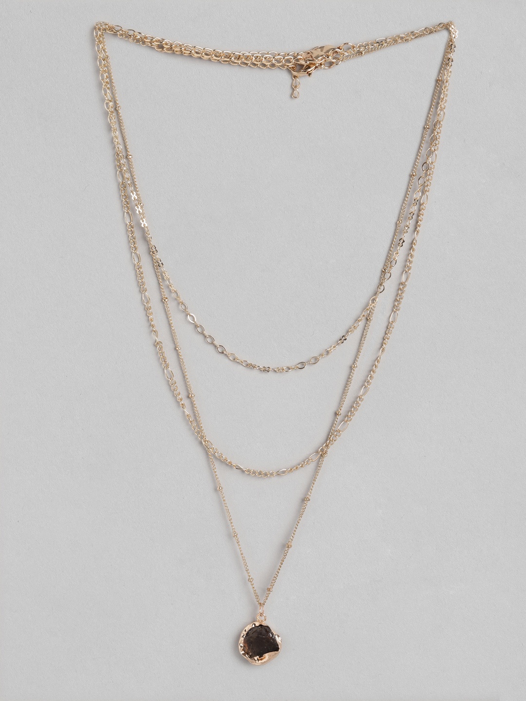 

DressBerry Set of 3 Gold-Toned Stone Studded Layered Linked Necklaces