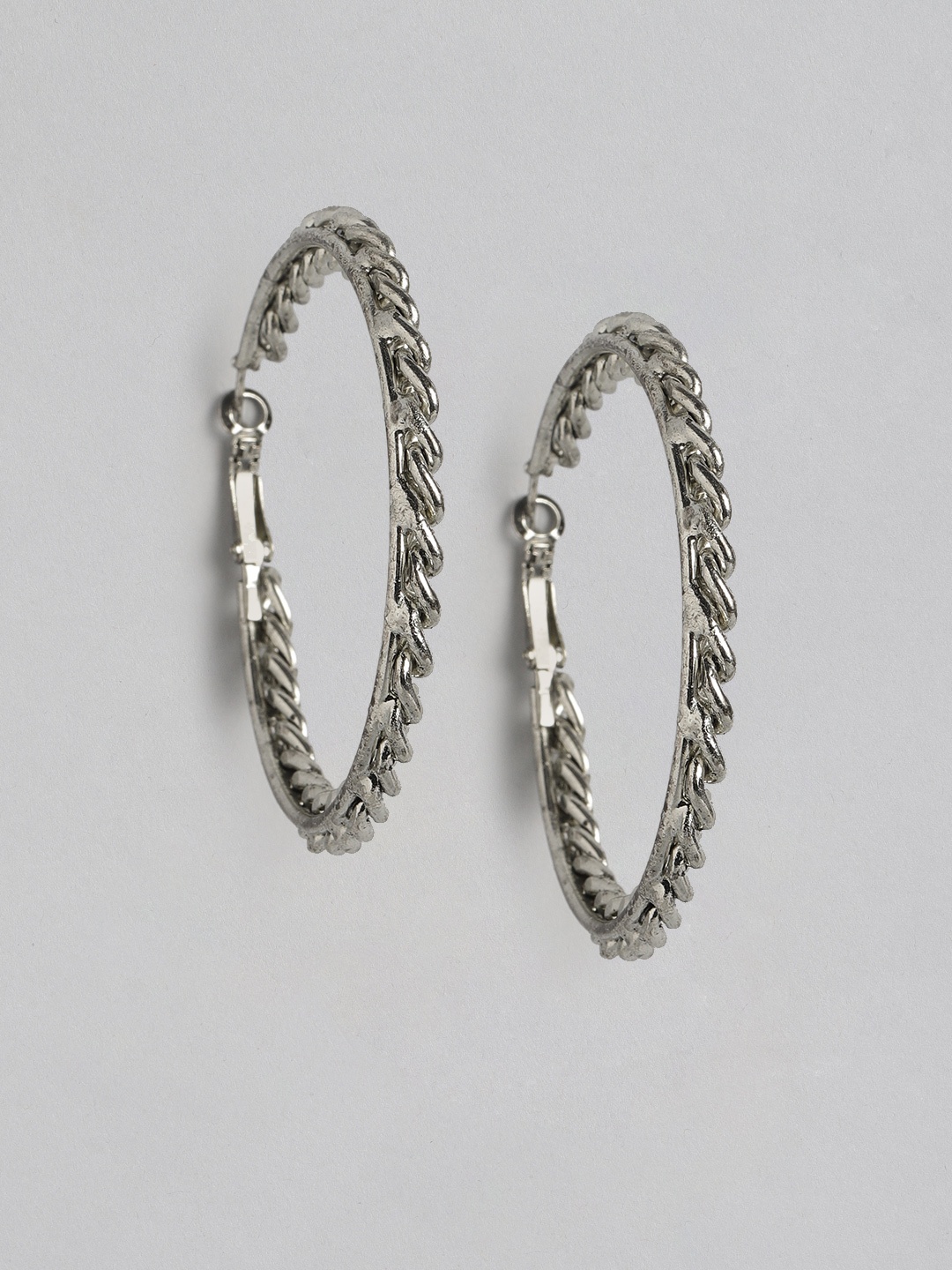 

DressBerry Oxidised Silver-Toned Link Circular Hoop Earrings
