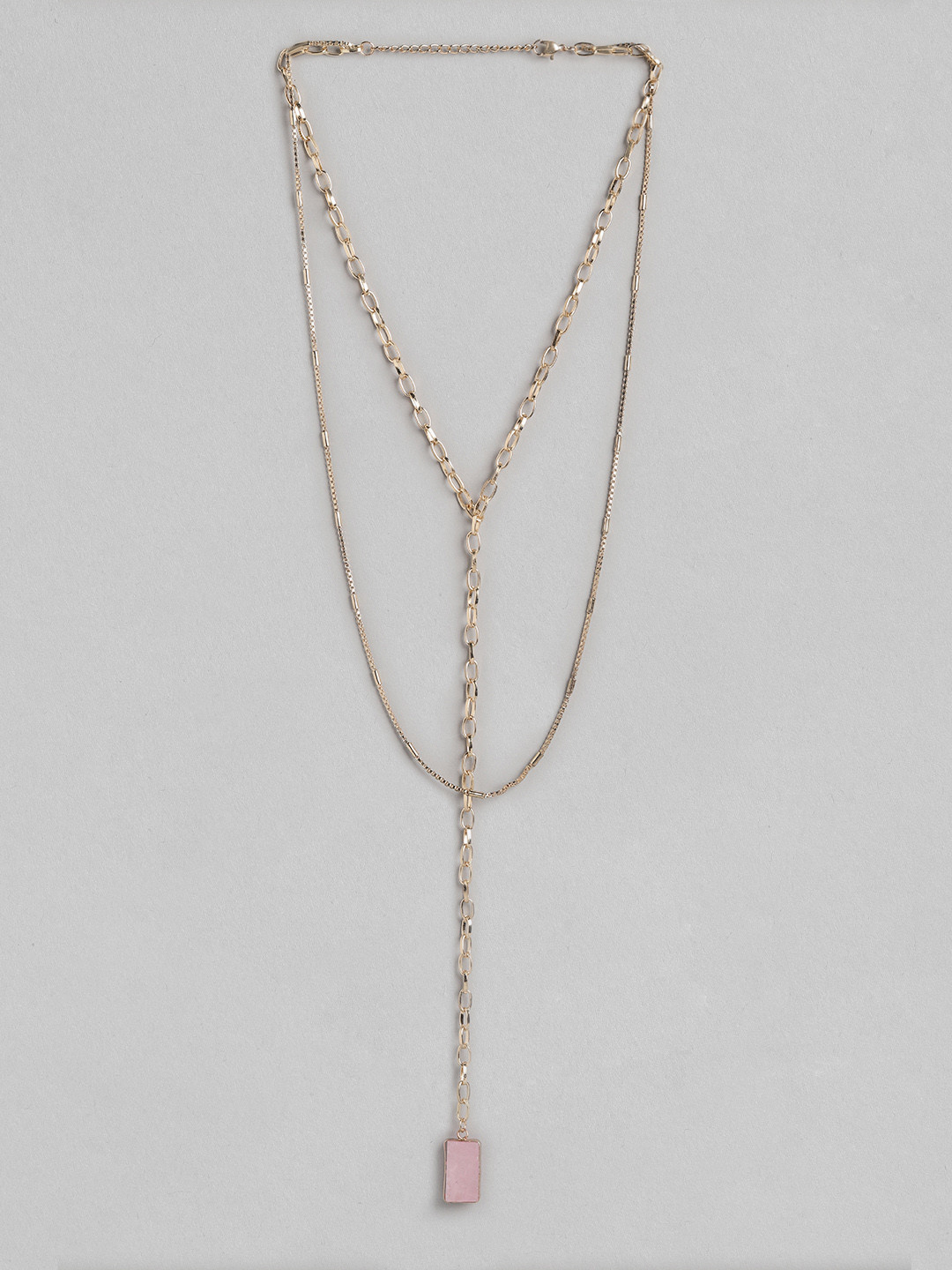 

DressBerry Gold-Toned & Pink Stone Studded Linked Layered Necklace