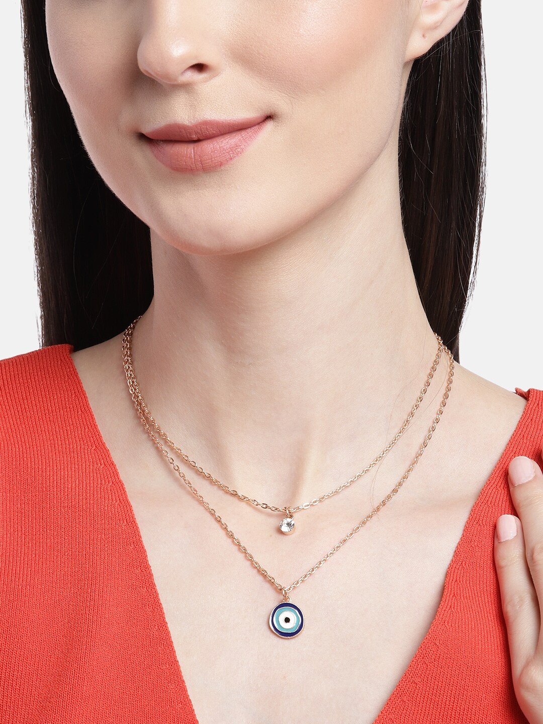 

DressBerry Rose Gold-Toned Evil Eye Layered Necklace