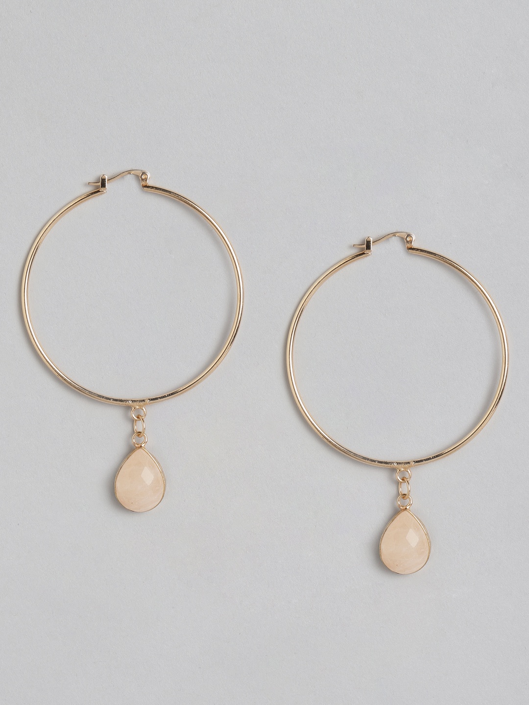 

DressBerry Gold-Toned & Peach-Coloured Stone-Studded Circular Drop Earrings