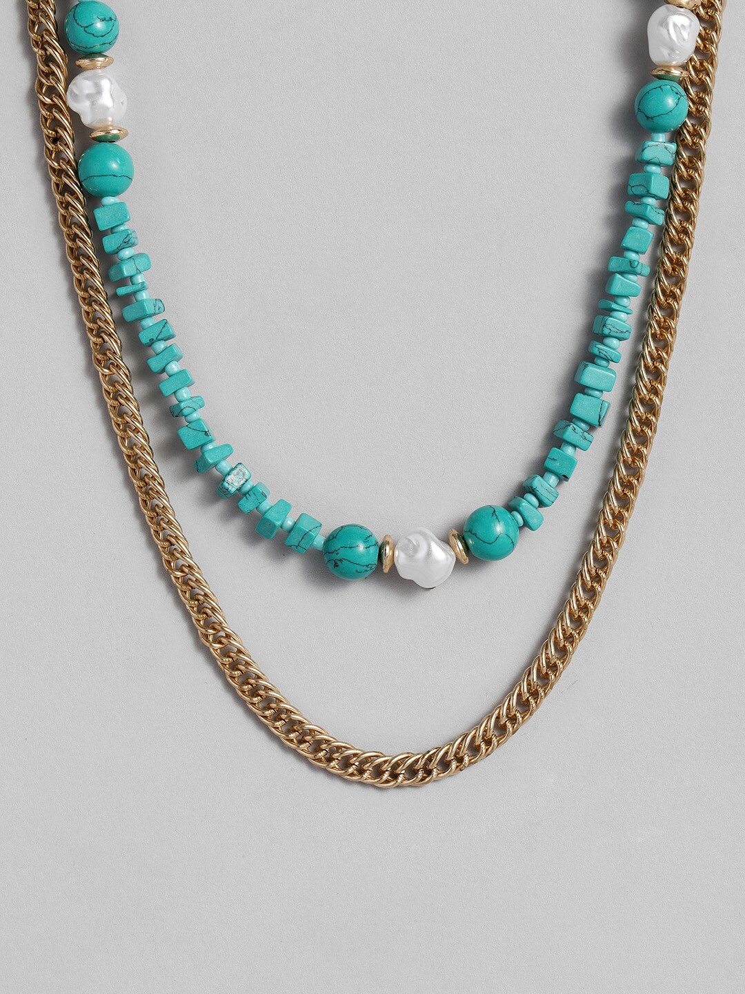 

DressBerry Gold-Toned & Turquoise Blue Layered Necklace