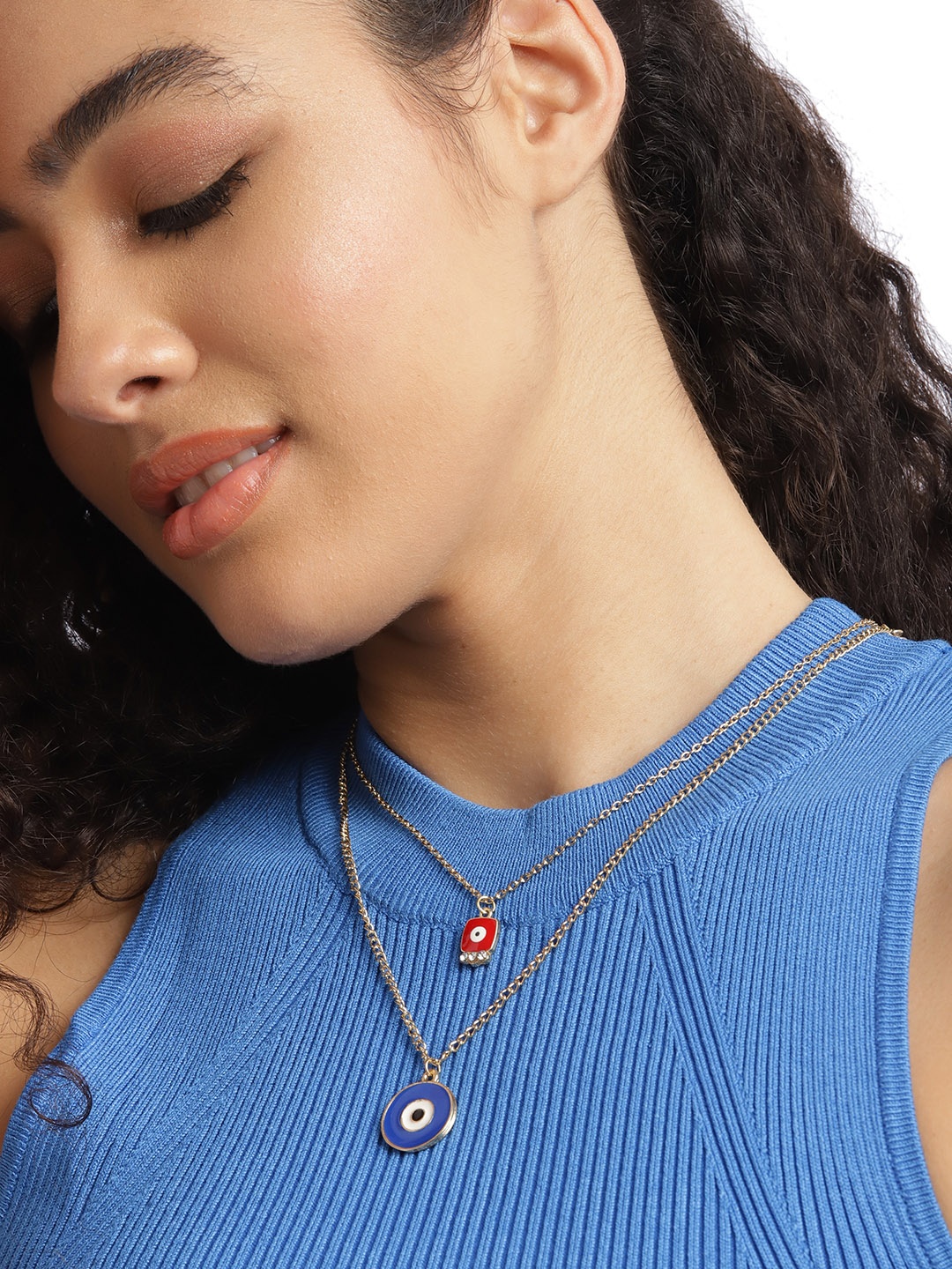 

DressBerry Set of 2 Gold-Toned Evil Eye Enamelled Necklaces