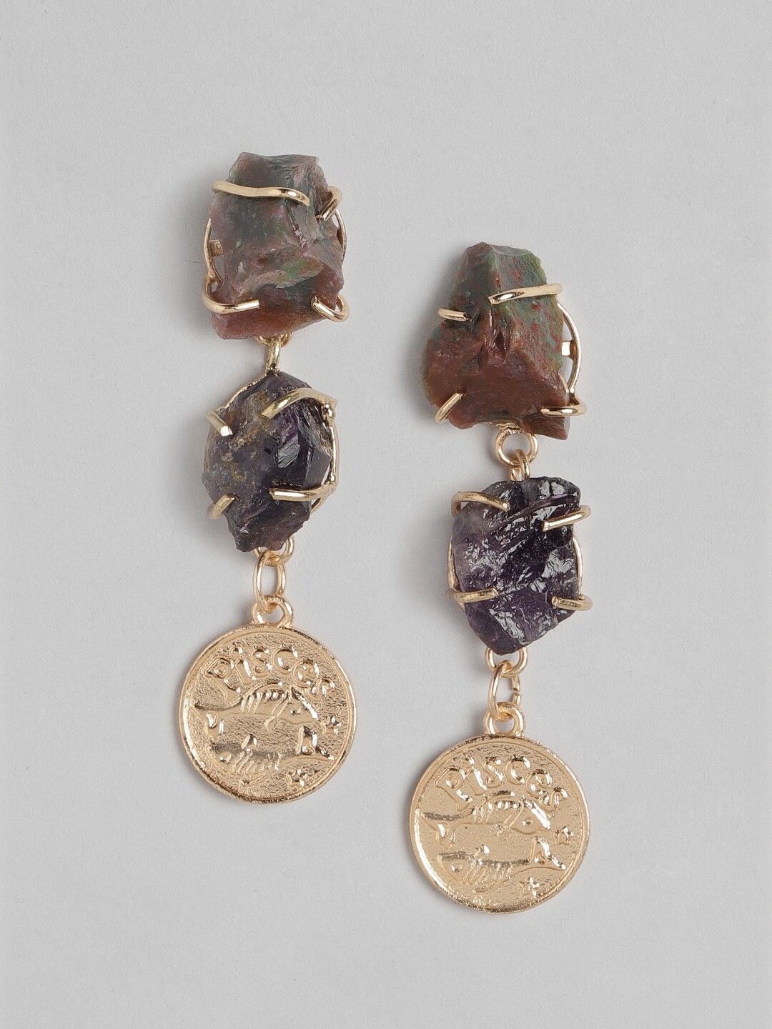 

DressBerry Brown & Gold-Toned Geometric Drop Earrings