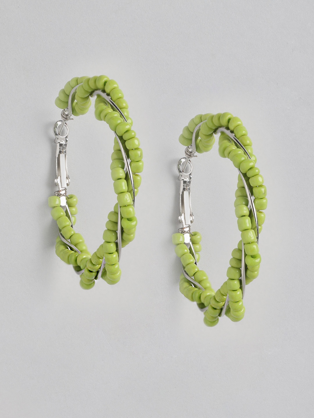 

DressBerry Green & Silver-Toned Circular Hoop Earrings