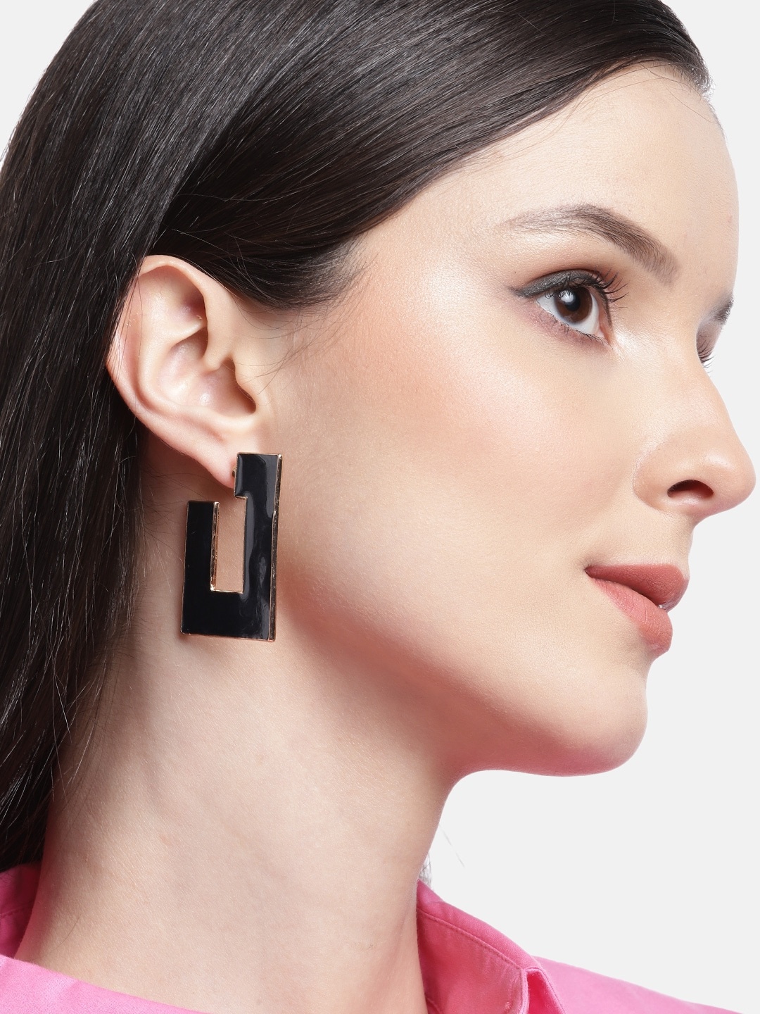 

DressBerry Teal Blue & Rose Gold-Toned Enamelled Geometric Drop Earrings