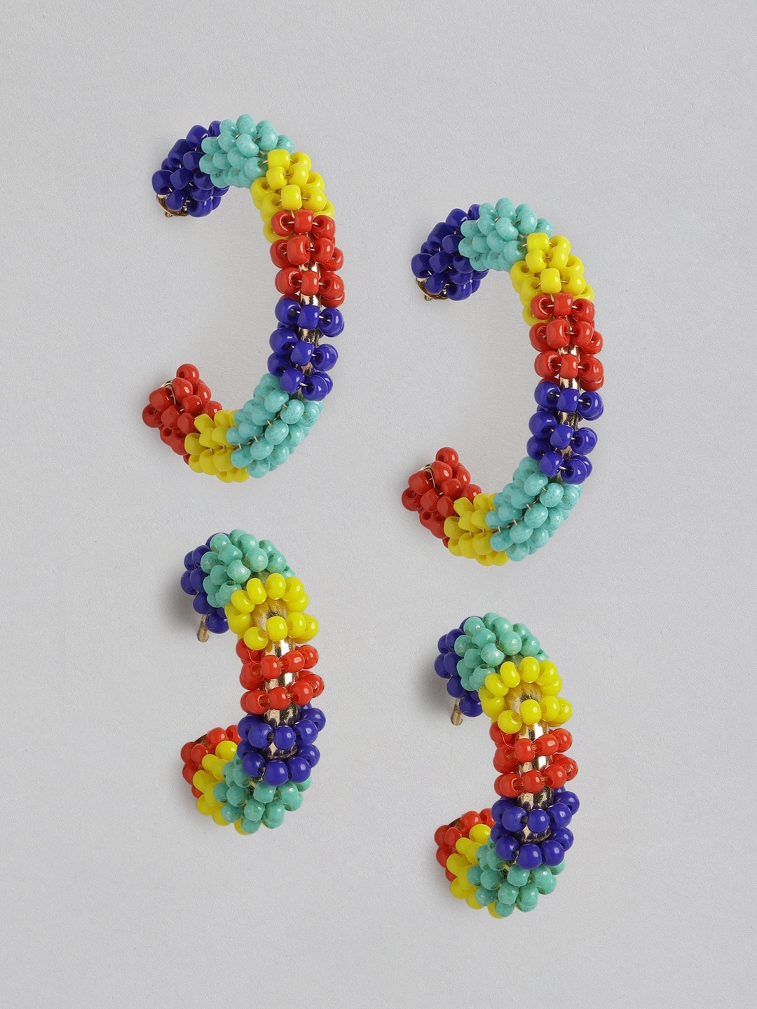 

DressBerry Pack of 2 Yellow & Red Circular Half Hoop Earrings
