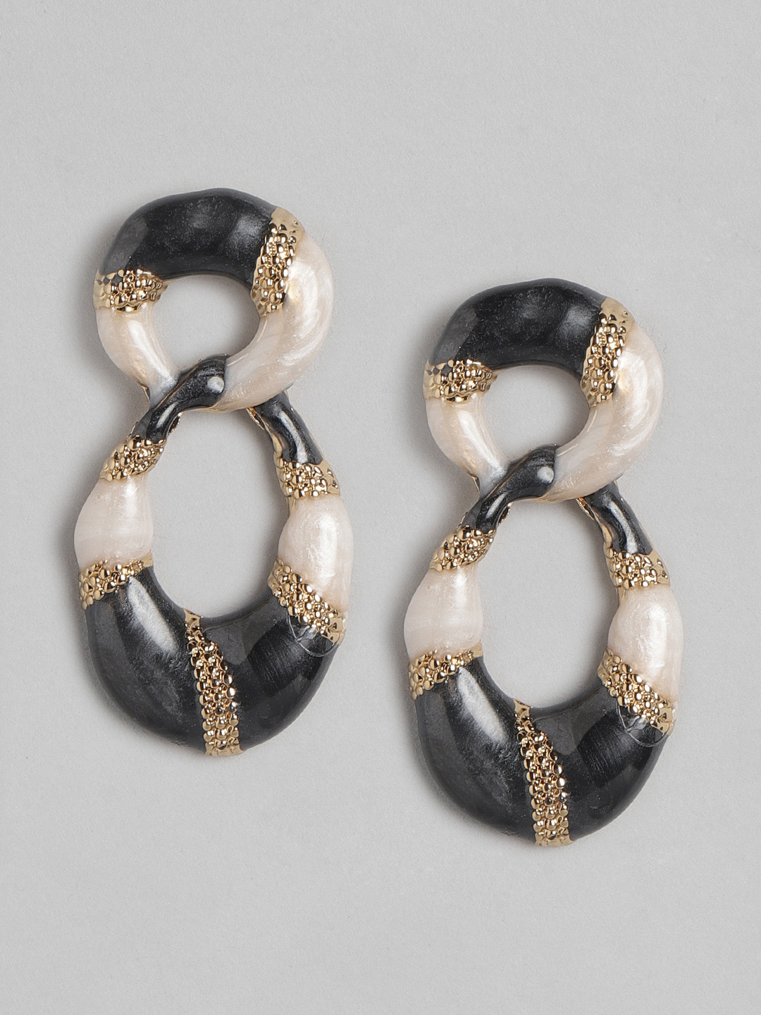 

DressBerry White & Black Oval Drop Earrings