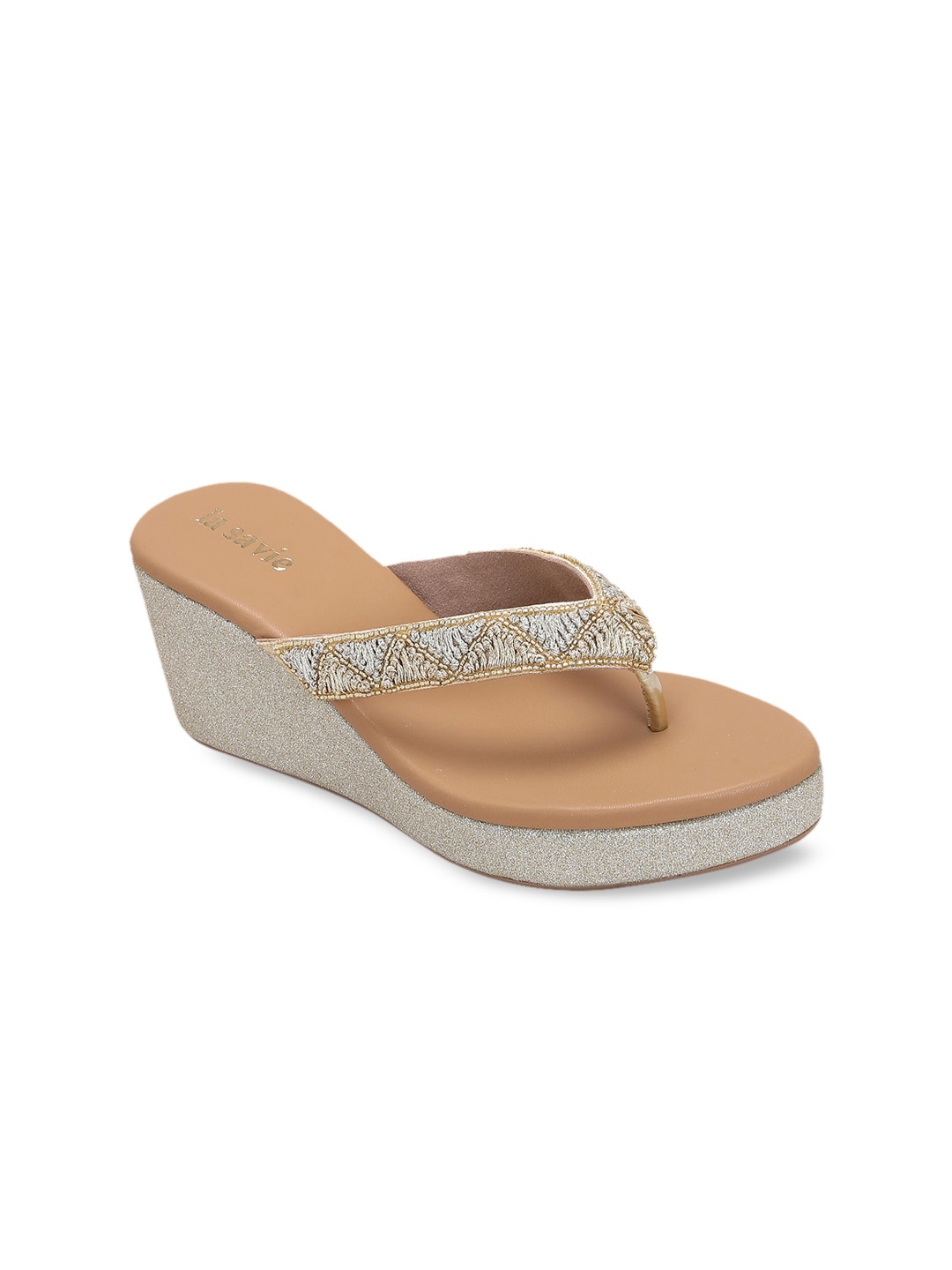 

LA SAVIE Woman Beige Embellished Party Platform Sandals, Na