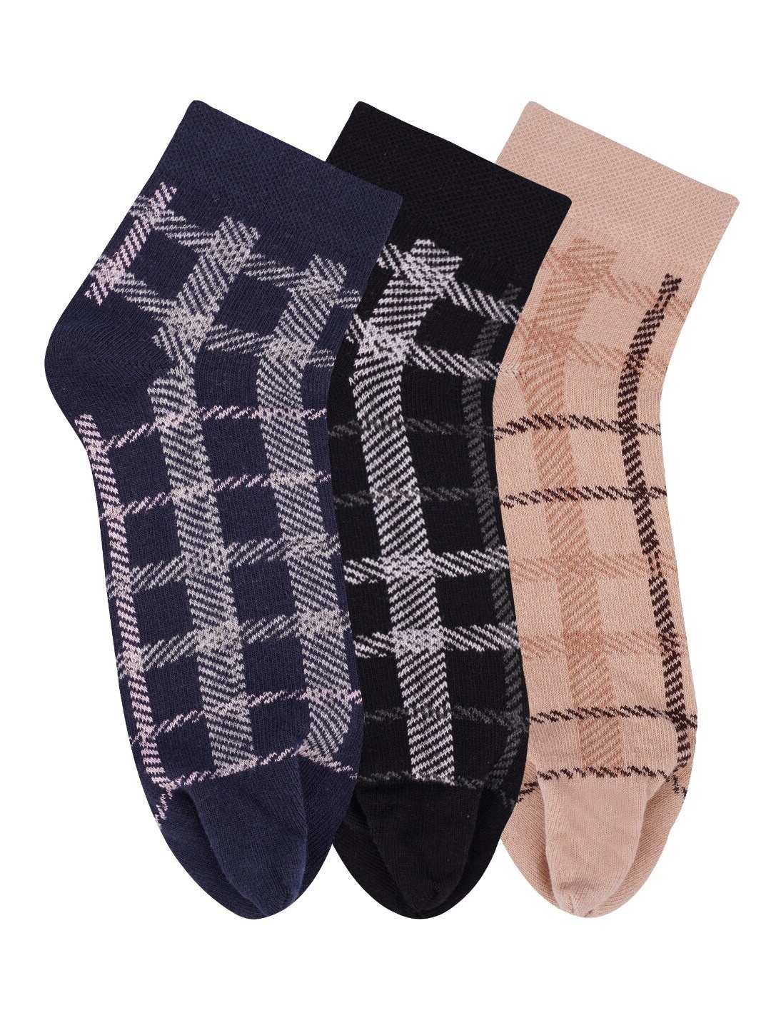 

N2S NEXT2SKIN Women Pack of 3 Low Ankle Length Cotton Plaid Pattern Thumb Socks, Multi