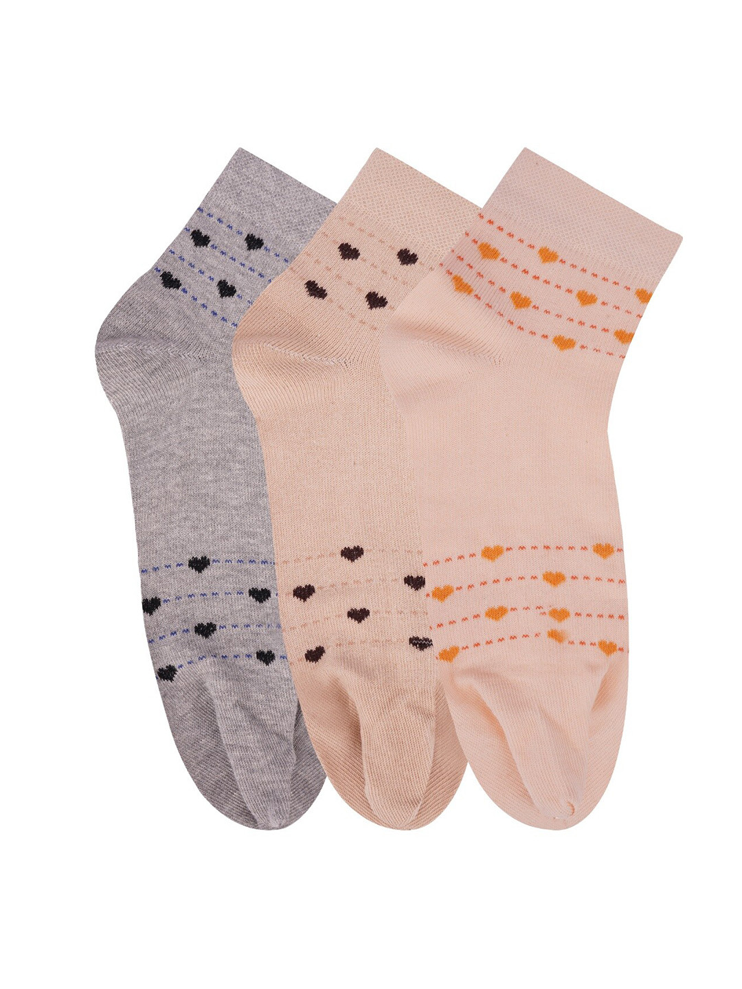 

N2S NEXT2SKIN Women Pack of 3 Grey & Peach Low Ankle Length Cotton Socks