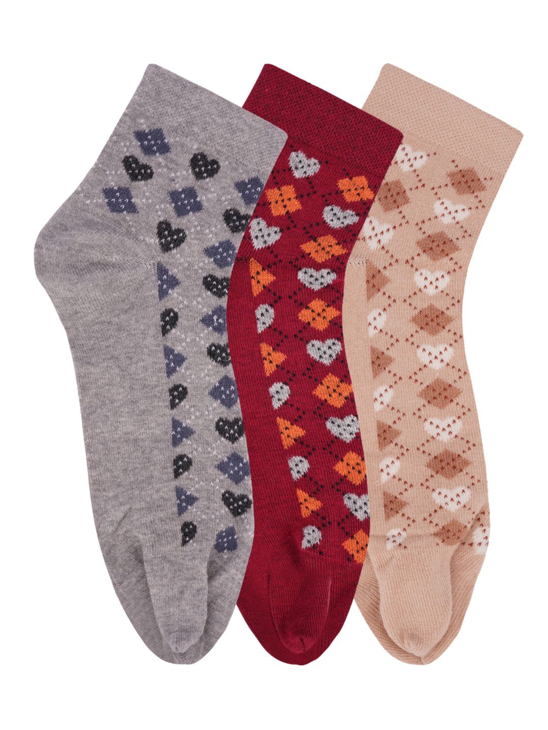 

N2S NEXT2SKIN Women Pack Of 3 Assorted Patterned Ankle-Length Cotton Socks