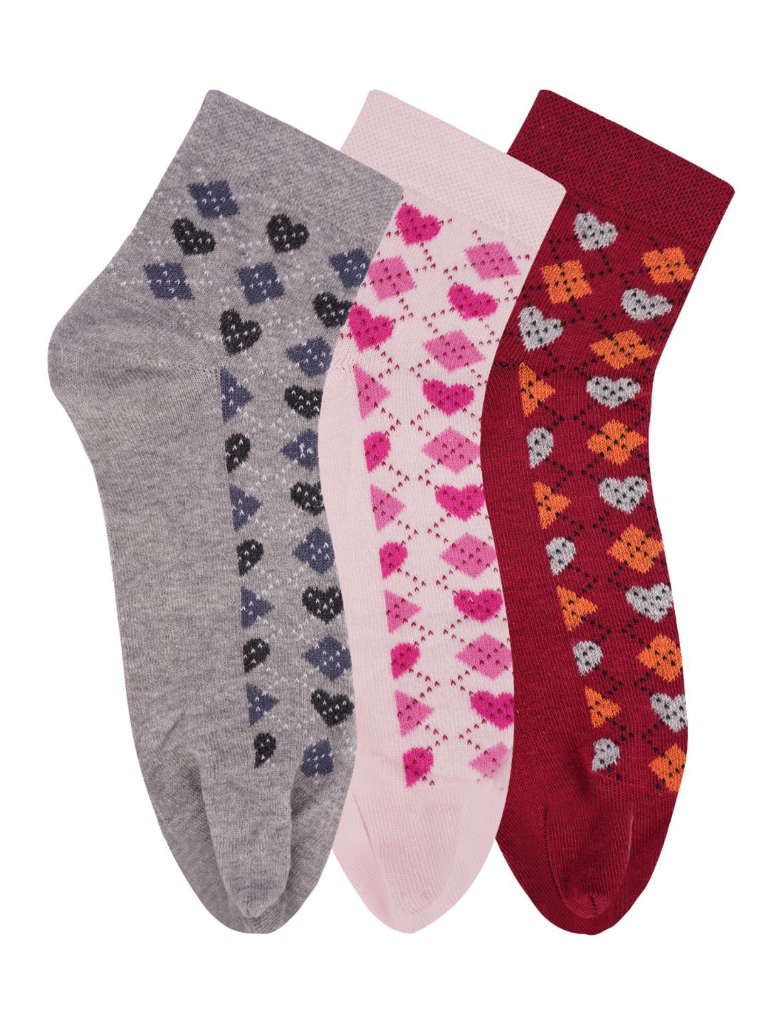 

N2S NEXT2SKIN Women Pink & Blue Set Of 3 Printed Cotton Socks, Red