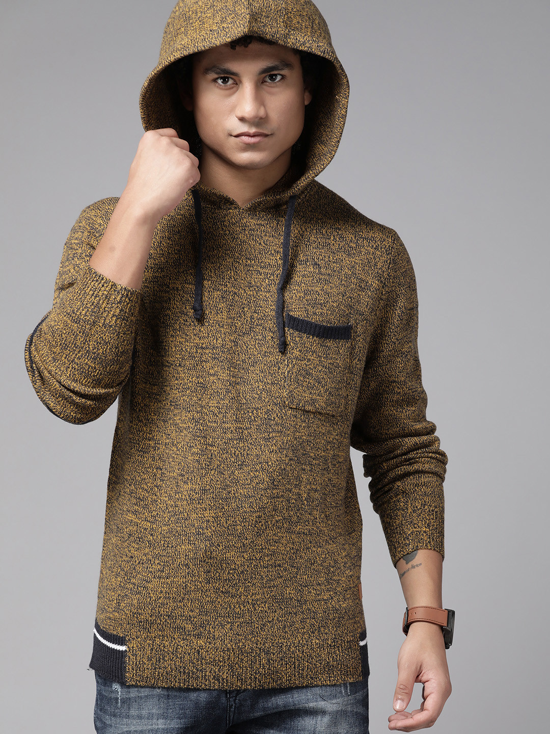 

The Roadster Lifestyle Co. Men Solid Pullover, Mustard