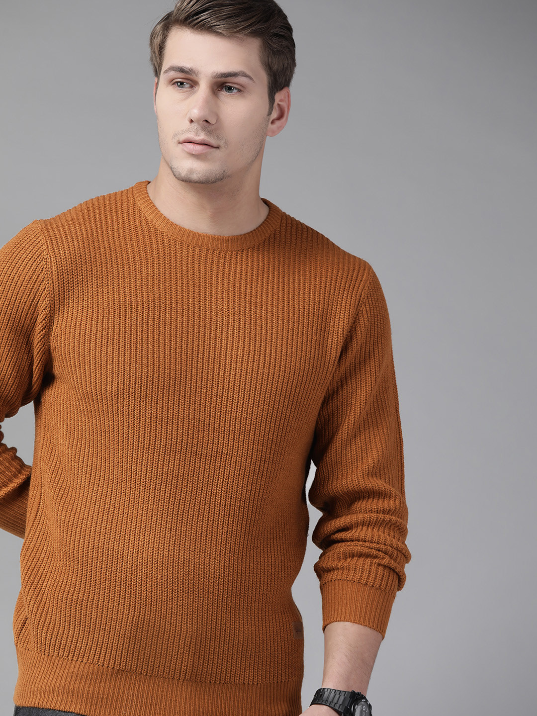 

The Roadster Lifestyle Co Men Brown Solid Pullover