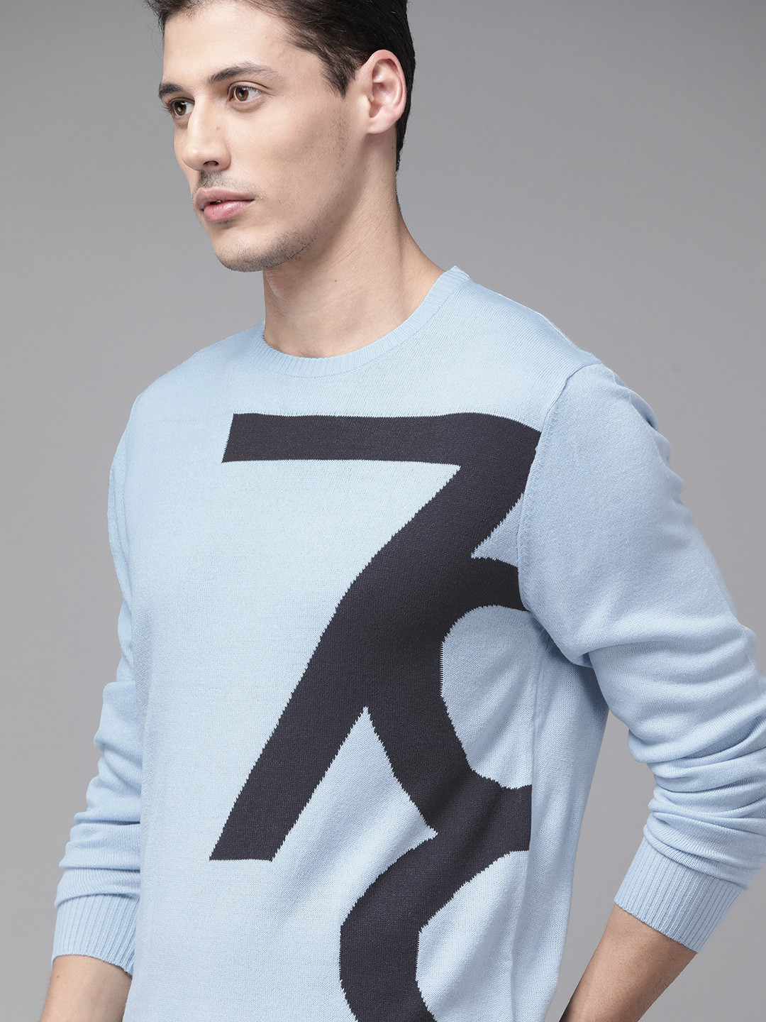 

The Roadster Lifestyle Co Men Blue Typography Design Pullover
