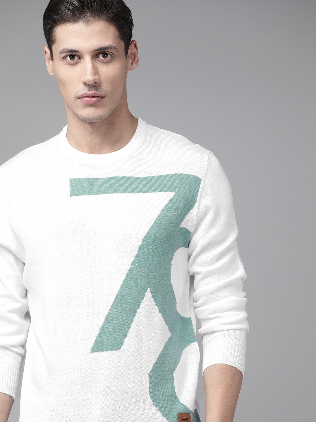 

The Roadster Lifestyle Co Men White & Green Typography Design Pullover