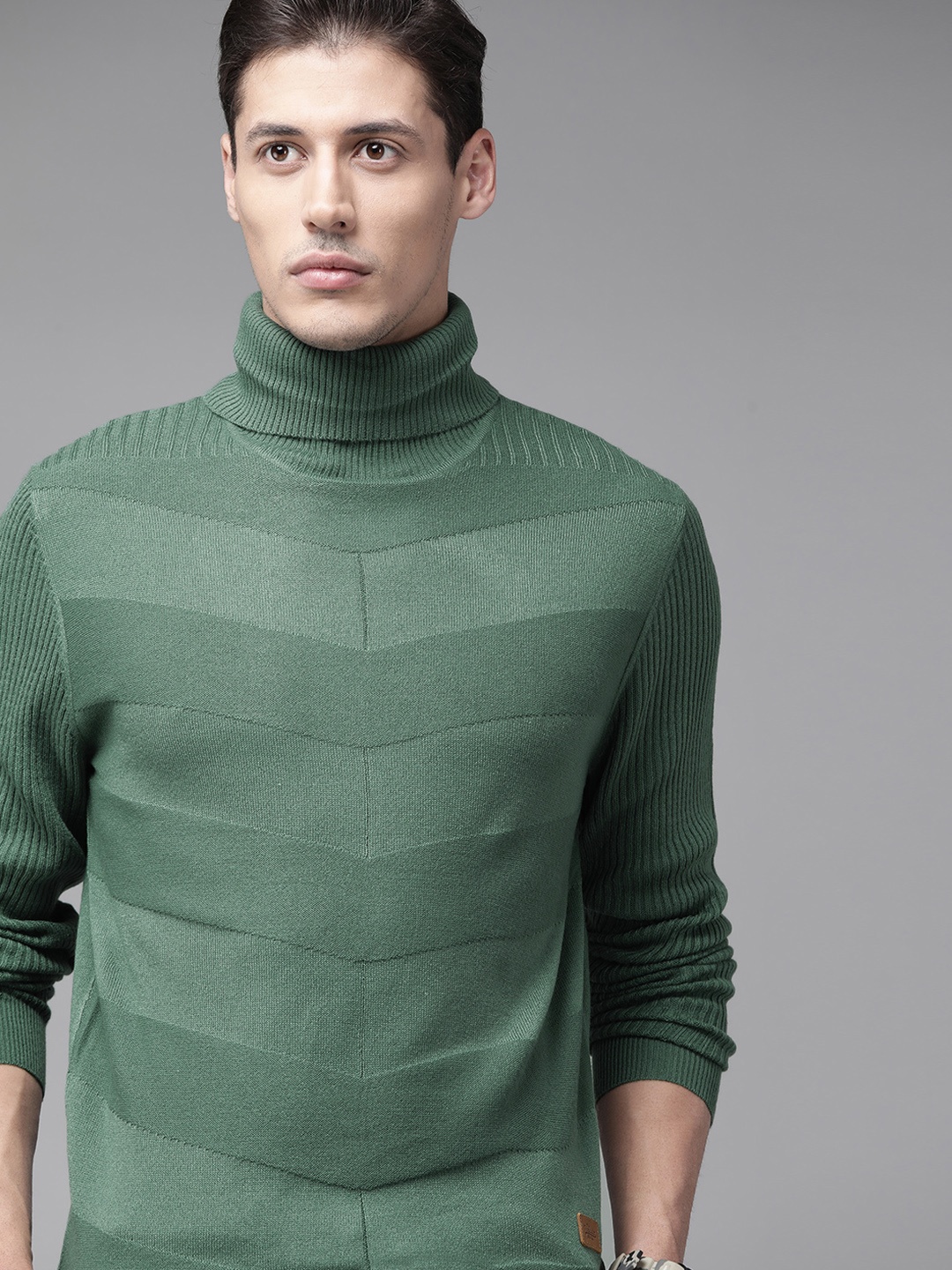 

The Roadster Lifestyle Co Men Green Striped Pullover