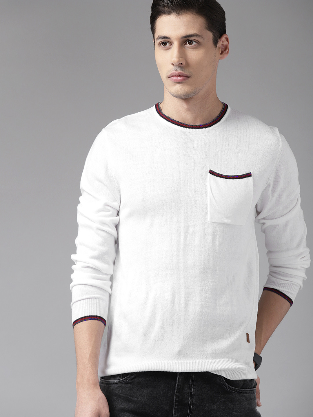 

The Roadster Lifestyle Co Men White Solid Pullover