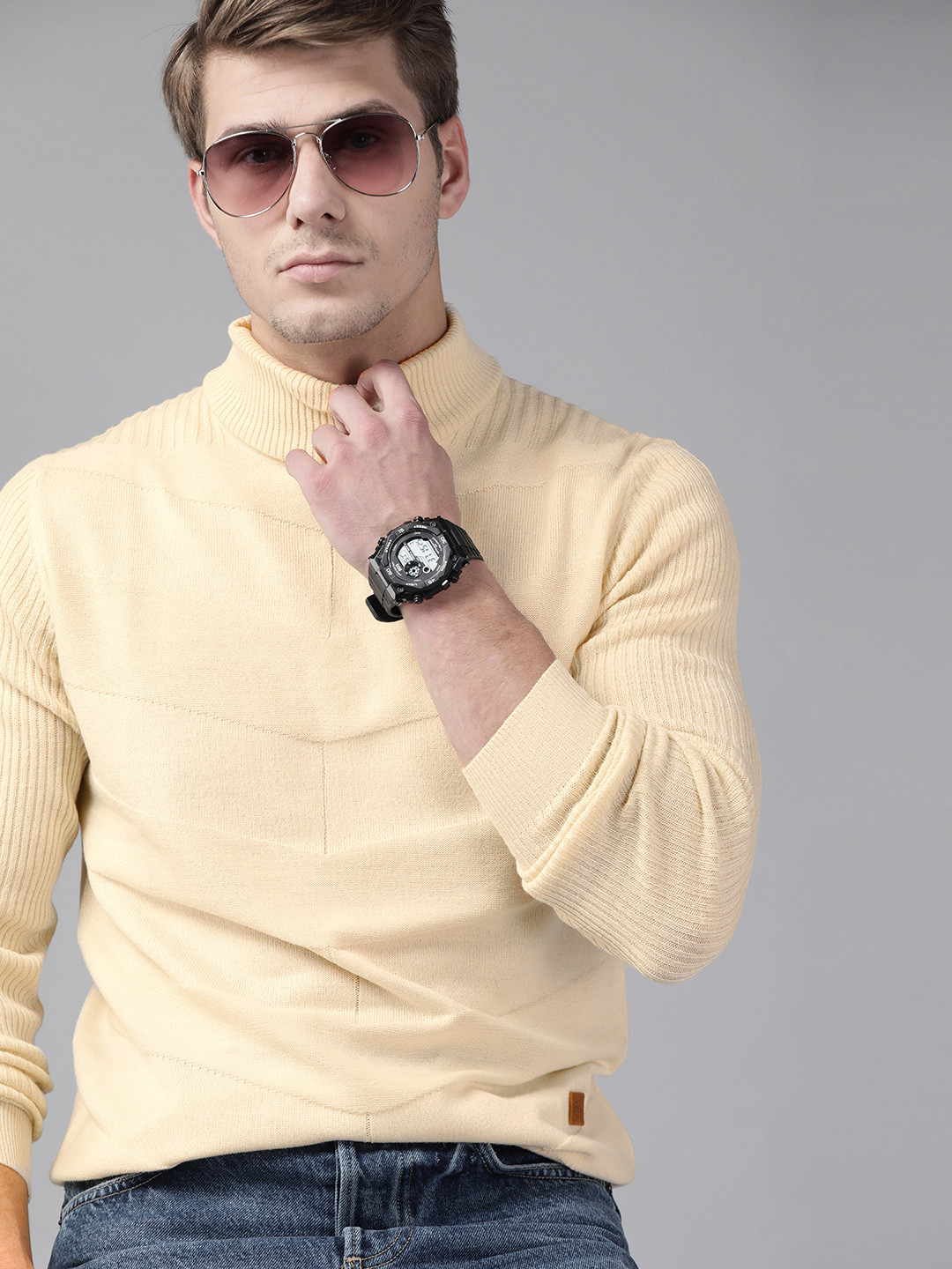 

The Roadster Lifestyle Co Men Cream Striped Pullover