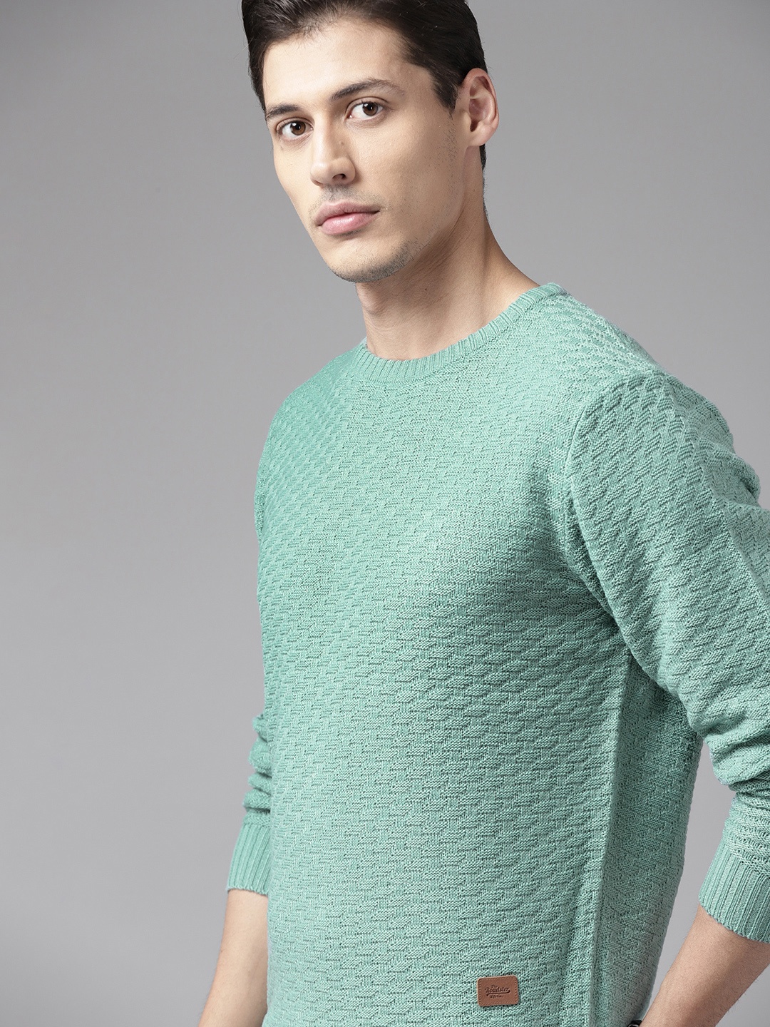

The Roadster Lifestyle Co Men Blue Self Design Pullover