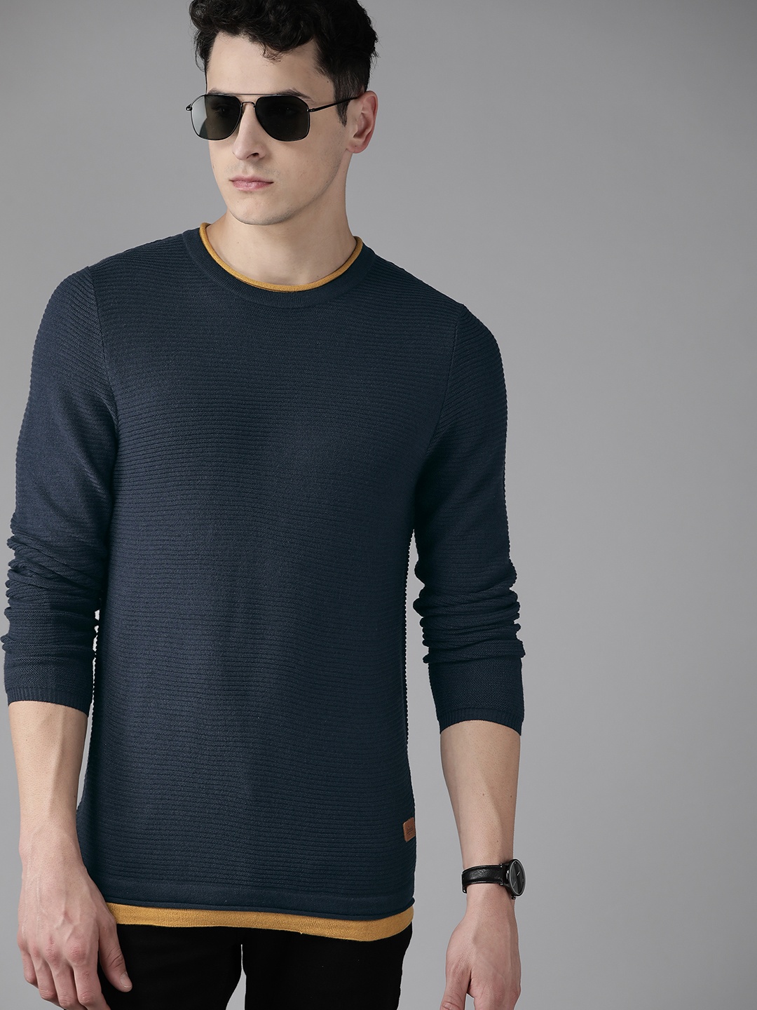 

The Roadster Lifestyle Co. Men Knitted Acrylic Pullover, Navy blue