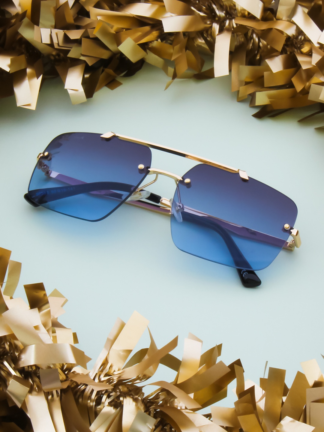 

Ted Smith Unisex Blue Lens & Gold-Toned Square Sunglasses with UV Protected Lens