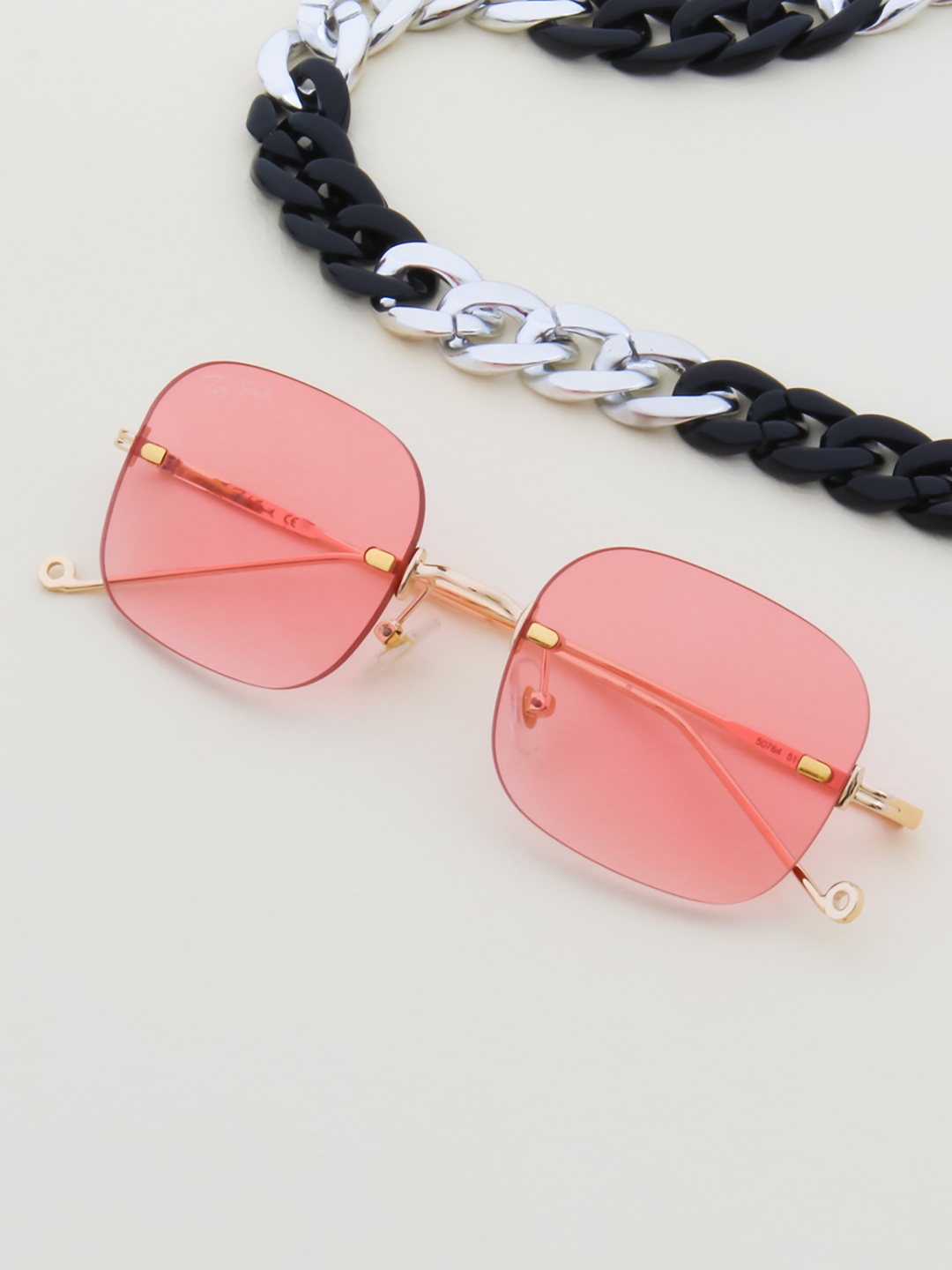 

Ted Smith Unisex Pink Lens & Gold-Toned Square Sunglasses with UV Protected Lens JUSTME_C4