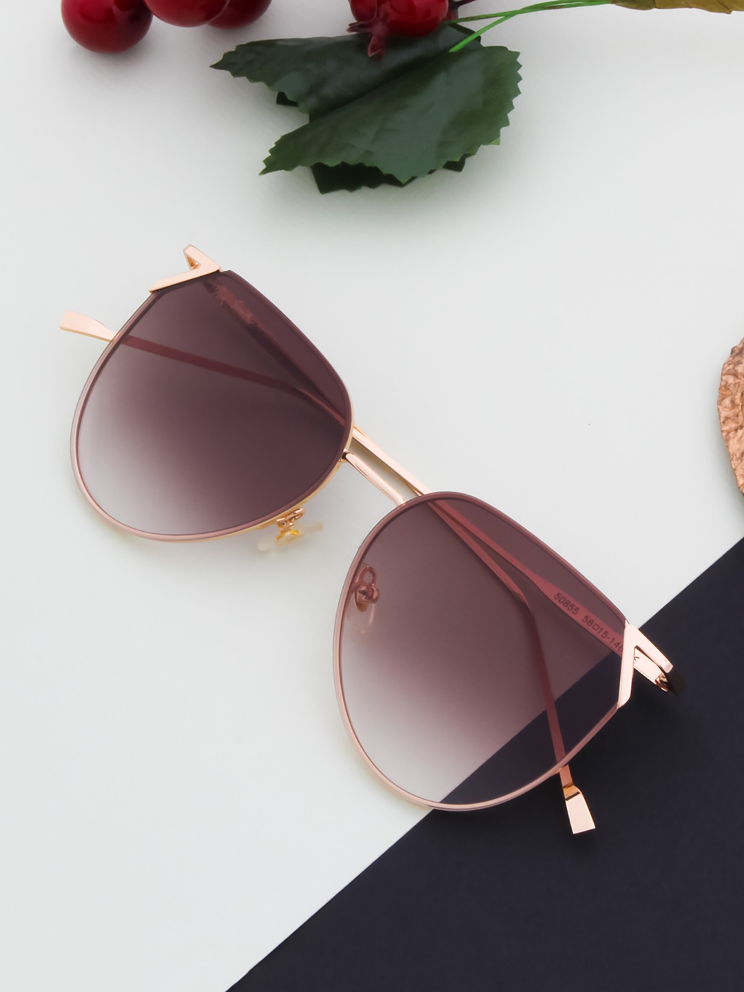 

Ted Smith Women Brown Lens & Gold-Toned Round Sunglasses with UV Protected Lens