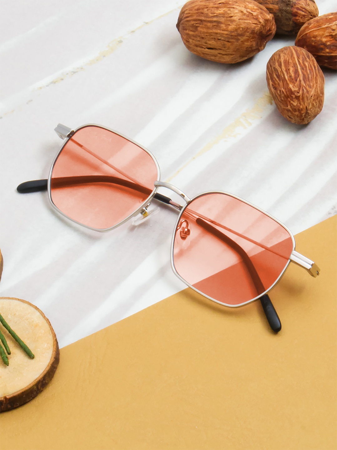 

Ted Smith Unisex Pink Lens & Silver-Toned Wayfarer Sunglasses EDGEON_C3