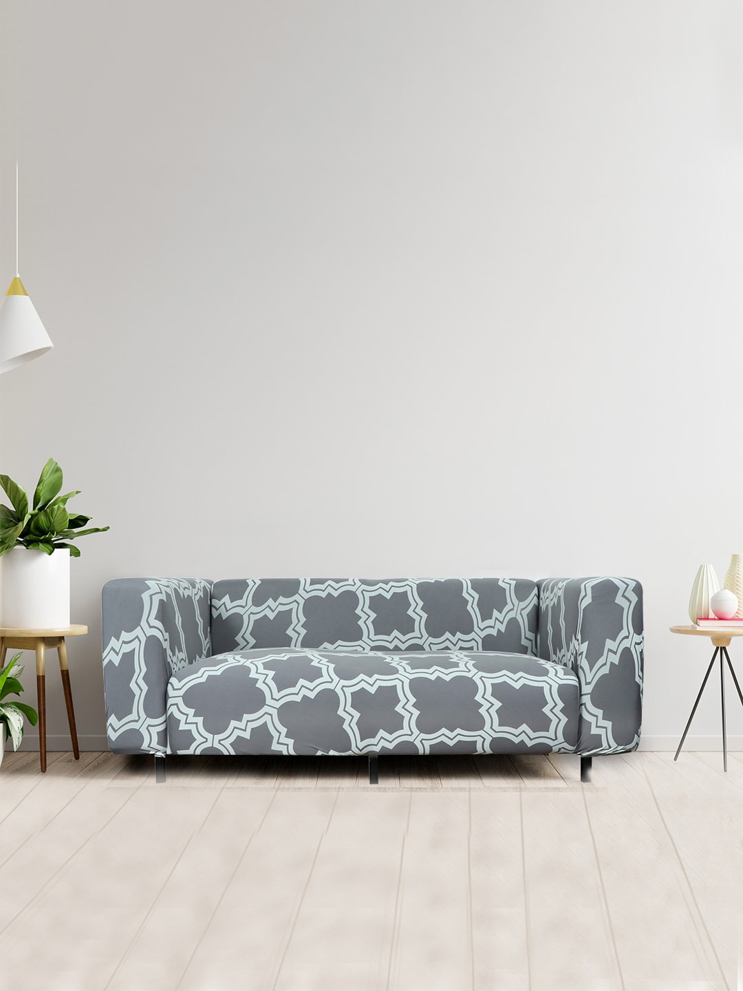 

HOUSE OF QUIRK Grey Printed 4-Seater Stretchable Non-Slip Sofa Slipcover