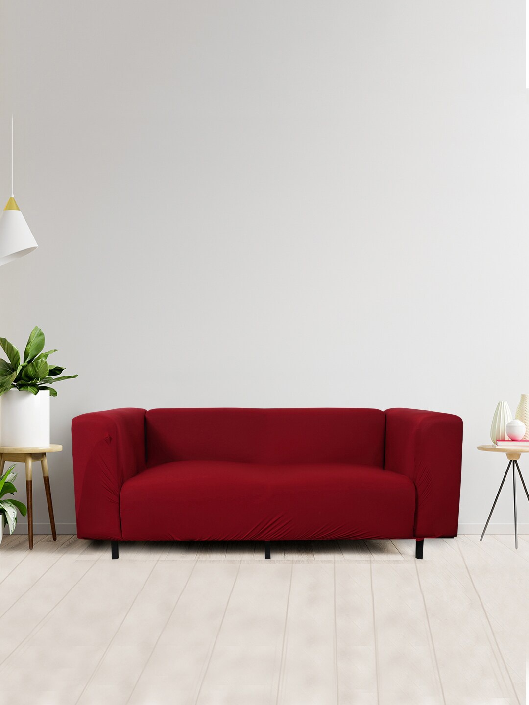 

HOUSE OF QUIRK Red Solid 2-Seater Stretchable Non-Slip Sofa Slipcover