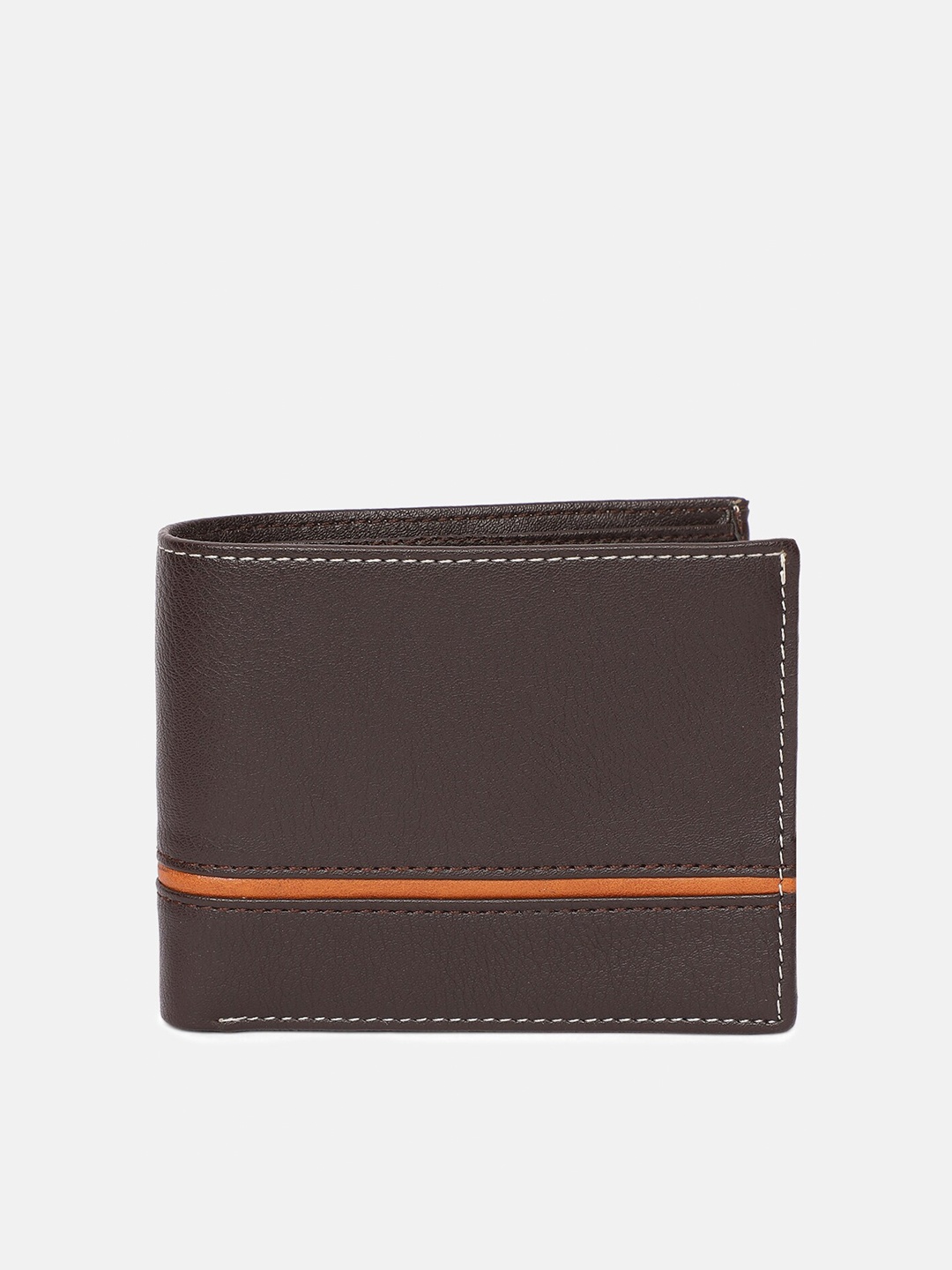 

SAMTROH Men Brown & Orange Textured PU Two Fold Wallet