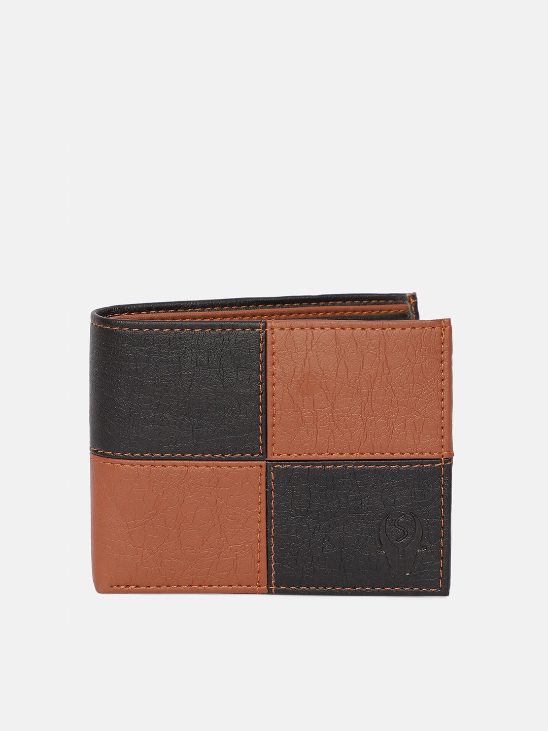 

SAMTROH Men Brown & Black Colourblocked PU Two Fold Wallet