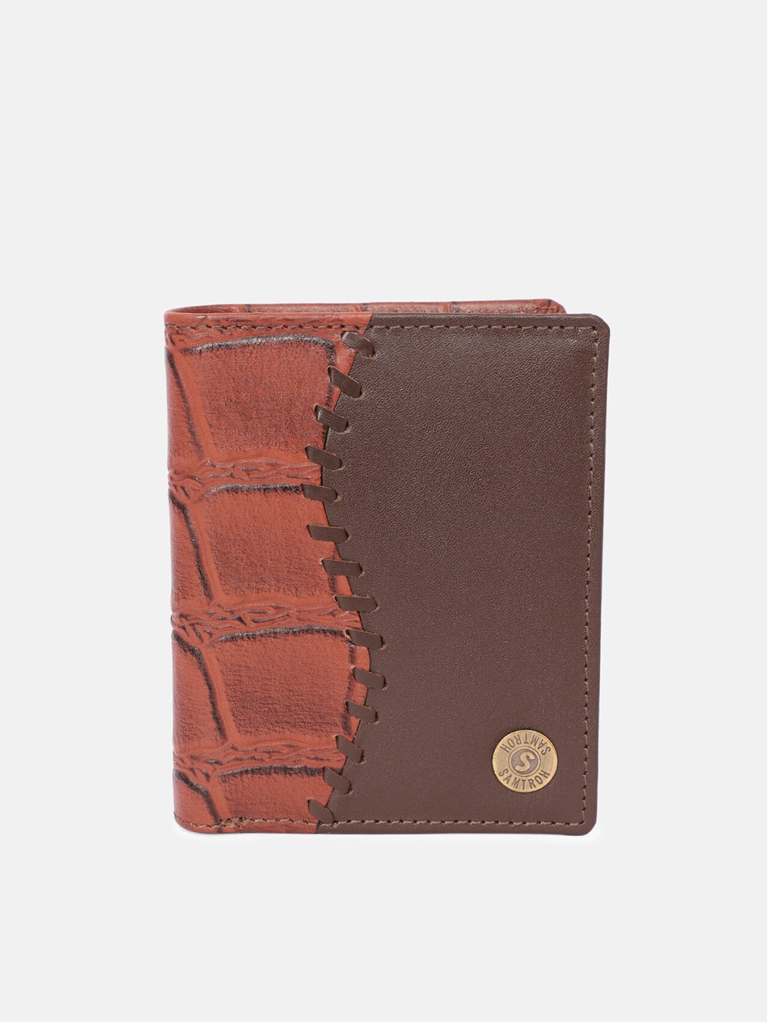 

SAMTROH Men Brown Colourblocked Leather Two Fold Wallet