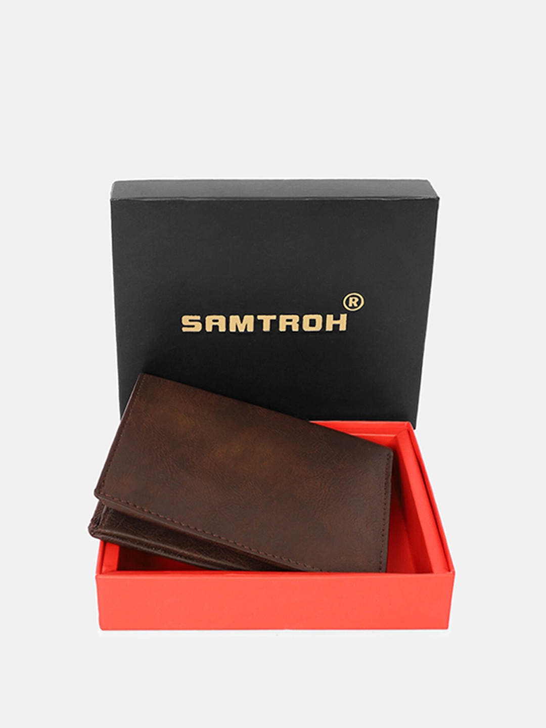 

SAMTROH Men Brown Leather Three Fold Wallet