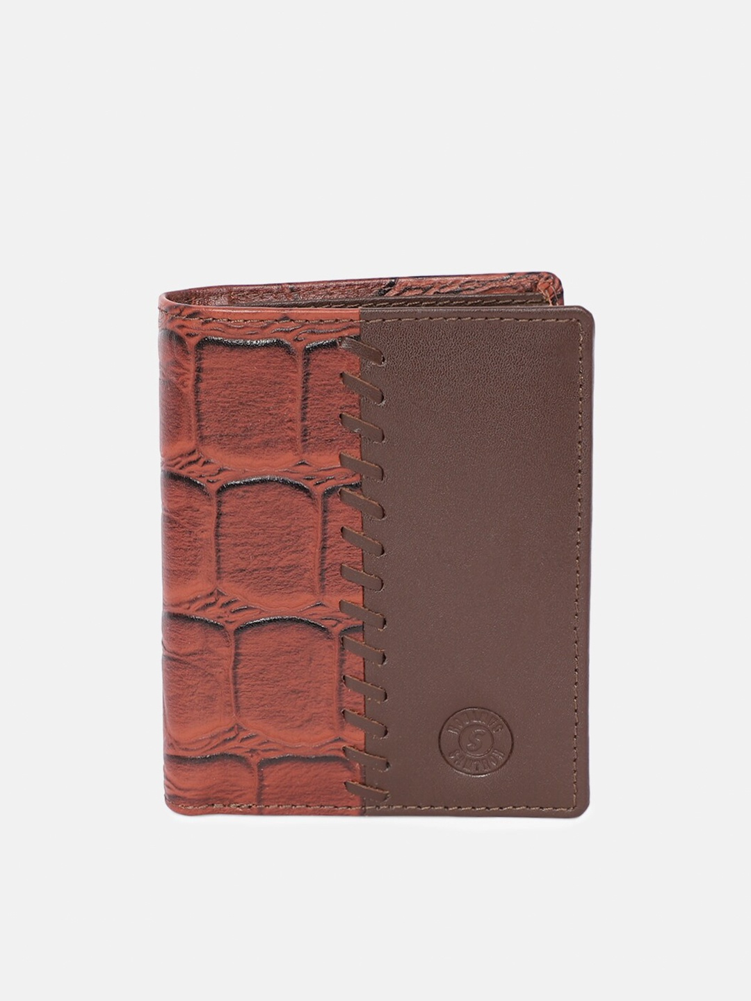 

SAMTROH Men Brown & Red Wall Design Textured Leather Two Fold Wallet