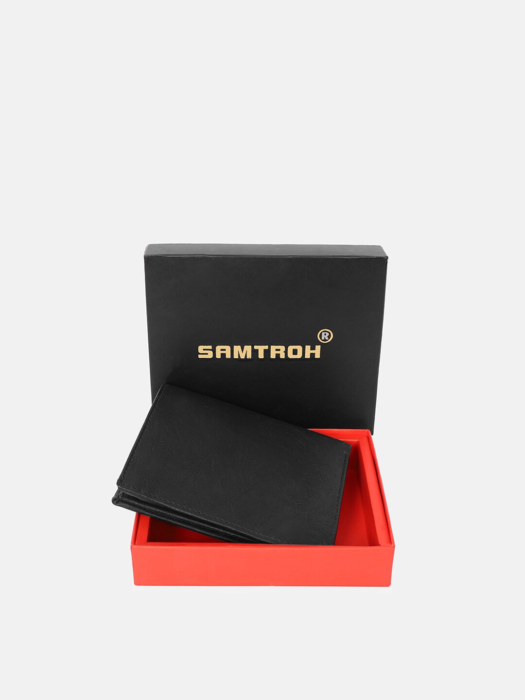 

SAMTROH Men Black Textured Leather Two Fold Wallet