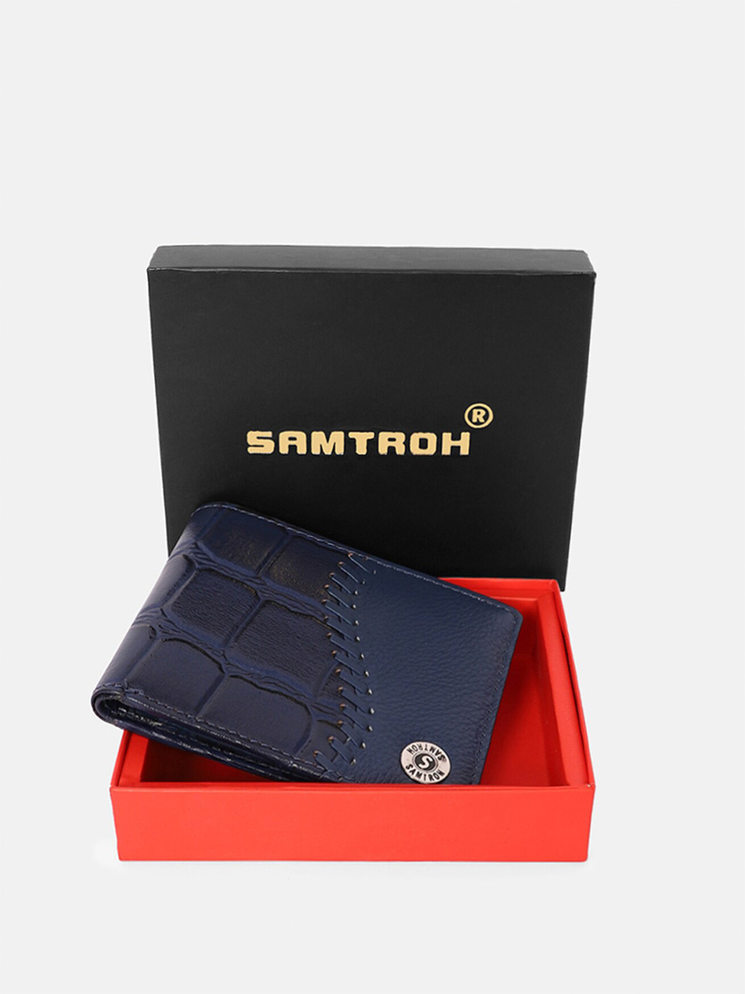 

SAMTROH Men Blue Textured Leather Two Fold Wallet