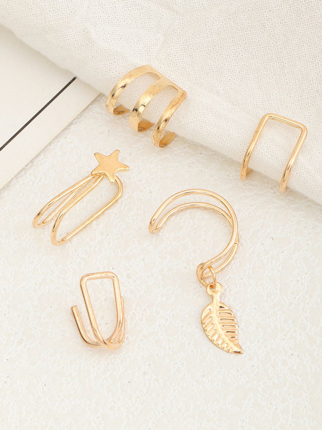 

URBANIC Gold-Toned Set Of 5 Contemporary Ear Cuff Earrings