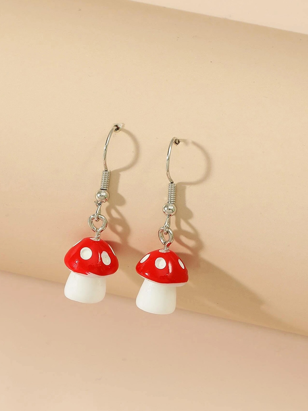 

URBANIC Red & White Dome Shaped Drop Earrings